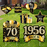 MOORAY vista frontal de los letreros 70.º cumpleaños que destaca decoración elegante