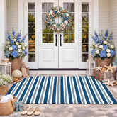 Moucuny alfombra frontal 3x5 mostrando rayas azul y blanco, mejora la entrada