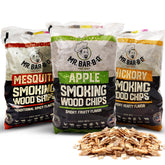 Mr. Bar-B-Q frente del pack mostrando las tres bolsas y variedad de sabores