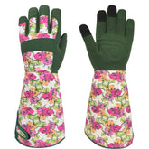 MSUPSAV guantes frontal mostrando diseño floral y puño largo, protección visible