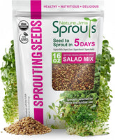 Nature Jims Sprouts frente del paquete mostrando mezcla y cantidad beneficiosa