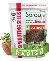 Nature Jim's Sprouts frente del empaque mostrando bolsa de 16 oz y frescura