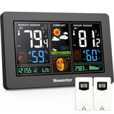 Newentor vista frontal con pantalla a color mostrando temperatura y humedad