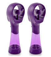 O2COOL ventilador frontal del pack mostrando diseño púrpura y portabilidad