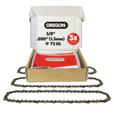 Oregon empaque frontal mostrando cadena y compatibilidad, garantía de calidad