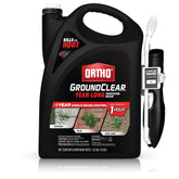 Ortho envase frontal GroundClear 1.33 gal mostrando aplicador y marca para control prolongado