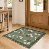 Othilic alfombra frontal verde salvia mostrando diseño floral y borde scallop, aporta encanto