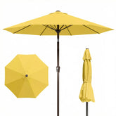 Patio Kingdom vista frontal de la sombrilla yellow protegiendo mesa exterior