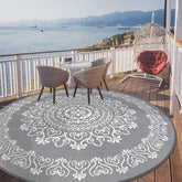 Pauwer alfombra exterior frontal con diseño floral gris y estética elegante