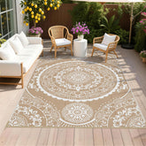 Pauwer alfombra exterior frontal mostrando patrón paisley y beneficio estético