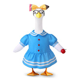 Pextian disfraz frente mostrando vestido azul y look escolar beneficioso para bienvenida