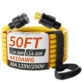 PlugSaf cable frontal con enchufe L14-30 muestra conexión segura