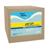 Pool Mate envase frontal de 20 lb mostrando etiqueta y beneficios