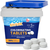 POOL SHARK paquete frontal mostrando diseño y peso 5 lb para almacenamiento seguro