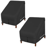 Porch Shield vista frontal del pack de dos fundas protegiendo sillas, protección visible
