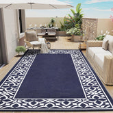 PureCozy alfombra frontal 6x9 azul marino mostrando patrón geométrico y estilo