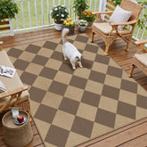 PureCozy vista frontal alfombra cuadriculada marrón, añade estilo y resistencia