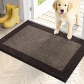 PURRUGS felpudo frontal 20x32 mostrando diseño gris marrón y café y beneficio de atrapar suciedad