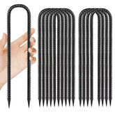 QNLONG pack frontal de 10 estacas 12" mostrando el contenido y facilidad de transporte