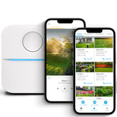 Rachio 3 vista frontal del controlador mostrando diseño compacto y facilidad de instalación