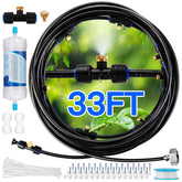 Rafow paquete frontal del sistema de nebulización mostrando accesorios y tubo, ideal para refrescar patios