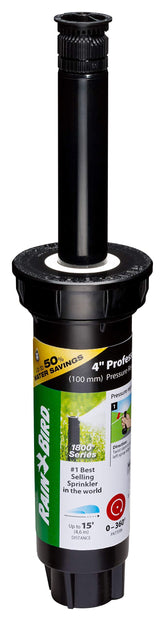 Rain Bird vista frontal del aspersor mostrando cuerpo robusto y beneficio durabilidad