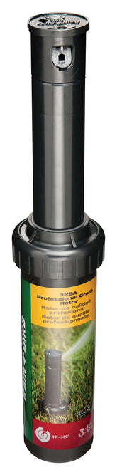Rain Bird primer plano frontal del rotor 32SA mostrando diseño y beneficio de fácil instalación
