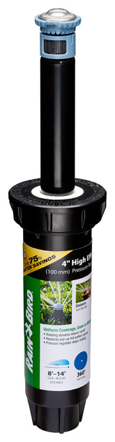 Rain Bird vista frontal del aspersor emergente, durabilidad profesional