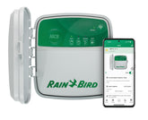 Rain Bird ARC8 frontal mostrando controles y beneficio de gestión remota