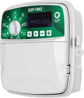 Rain Bird controlador ESP-TM2 frontal instalado mostrando facilidad de uso