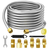 REDPANT manguera propano frontal mostrando longitud y conectores, aumenta seguridad