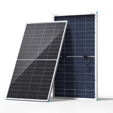 Renogy panel bifacial 200W vista frontal mostrando superficie y potencia