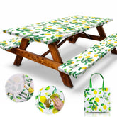 RNOONY vista frontal de la funda de mesa con diseño Zesty Lemon protegiendo la superficie