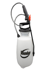 Roundup pulverizador frontal de 2 galones mostrando diseño y asa para transporte