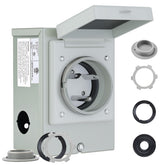 RVMATE vista frontal del conector NEMA TT-30P, conexión segura