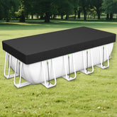 Safana vista frontal de la funda 8x16 ft protegiendo piscina, menor limpieza