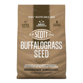 Scotts bolsa frontal de buffalograss mostrando la marca y beneficio de baja manutención