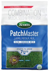 Scotts PatchMaster frente del envase mostrando mezcla completa y beneficios
