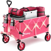 Sekey vista frontal del carro plegable rosa con gran capacidad y estructura resistente