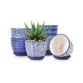 Selamica maceta frontal vintage azul mostrando diseño y color decorativo