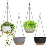 SQKH maceta colgante vista frontal con planta, solución autoriego estética