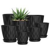 SQKH maceta frontal pack negro mostrando variedad de tamaños y diseño moderno