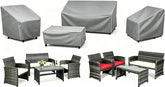 STARTWO vista frontal del set de fundas protegiendo un conjunto de patio, protección completa