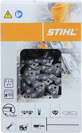 Stihl frente del empaque mostrando cadena genuina y sellado de fábrica
