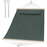 SUNCREAT hamaca frontal verde gris mostrando cama doble y acolchado, confort ampliado