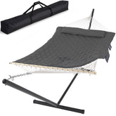 SUNCREAT hamaca con soporte y bolsa mostrando el conjunto completo y la portabilidad