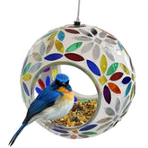 Sunnydaze Decor comedero frontal mostrando mosaico colorido y atractivo para aves