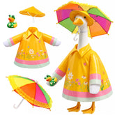 Teeanzo disfraz frontal mostrando impermeable amarillo y sombrilla, añade encanto al porche