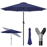 Tempera vista frontal navy, gran cobertura para mesa y sillas
