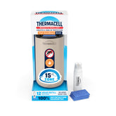 Thermacell vista frontal del repelente Linen protegiendo patio rápidamente